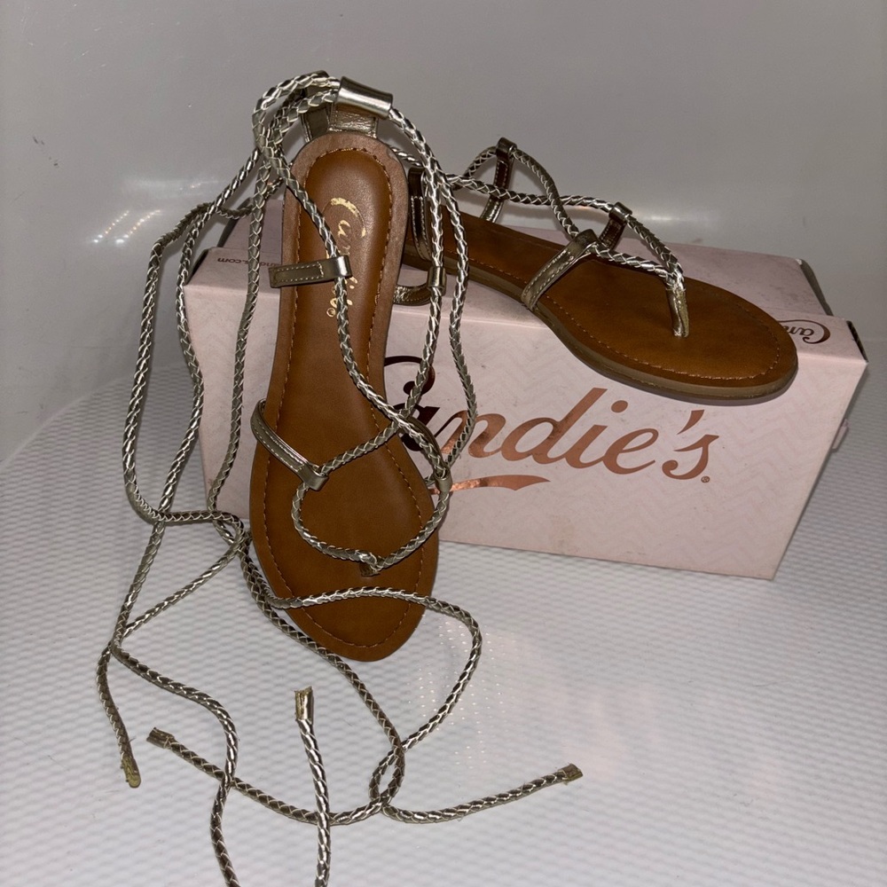 Candie's Metallic Silver Lace-Up Sandals